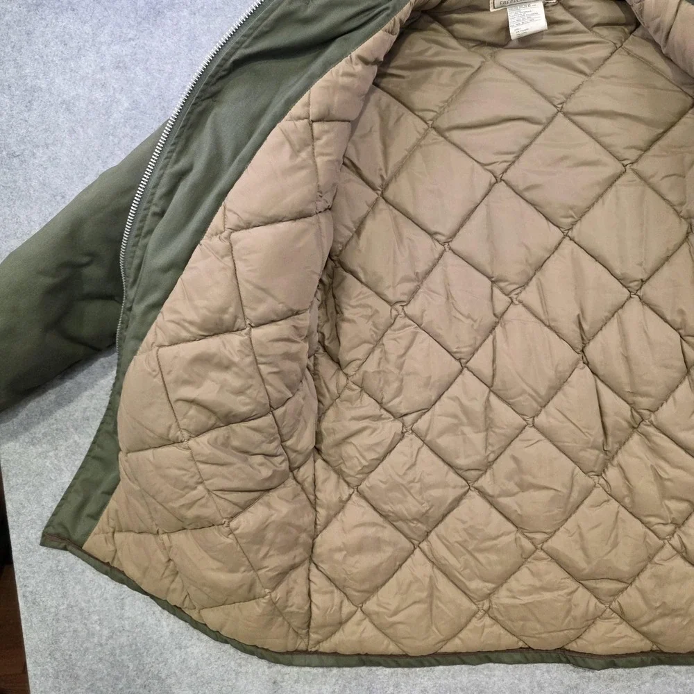 VTG LL Bean Parka Coat Mens 44 Green Hooded Canvas Fur Lined Insulated Military